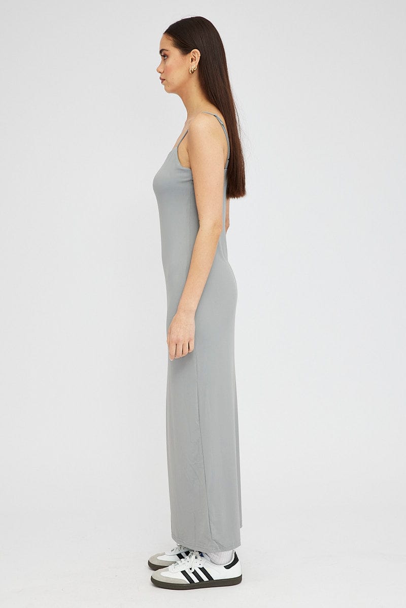 Grey Supersoft Maxi Dress Sleeveless for Ally Fashion