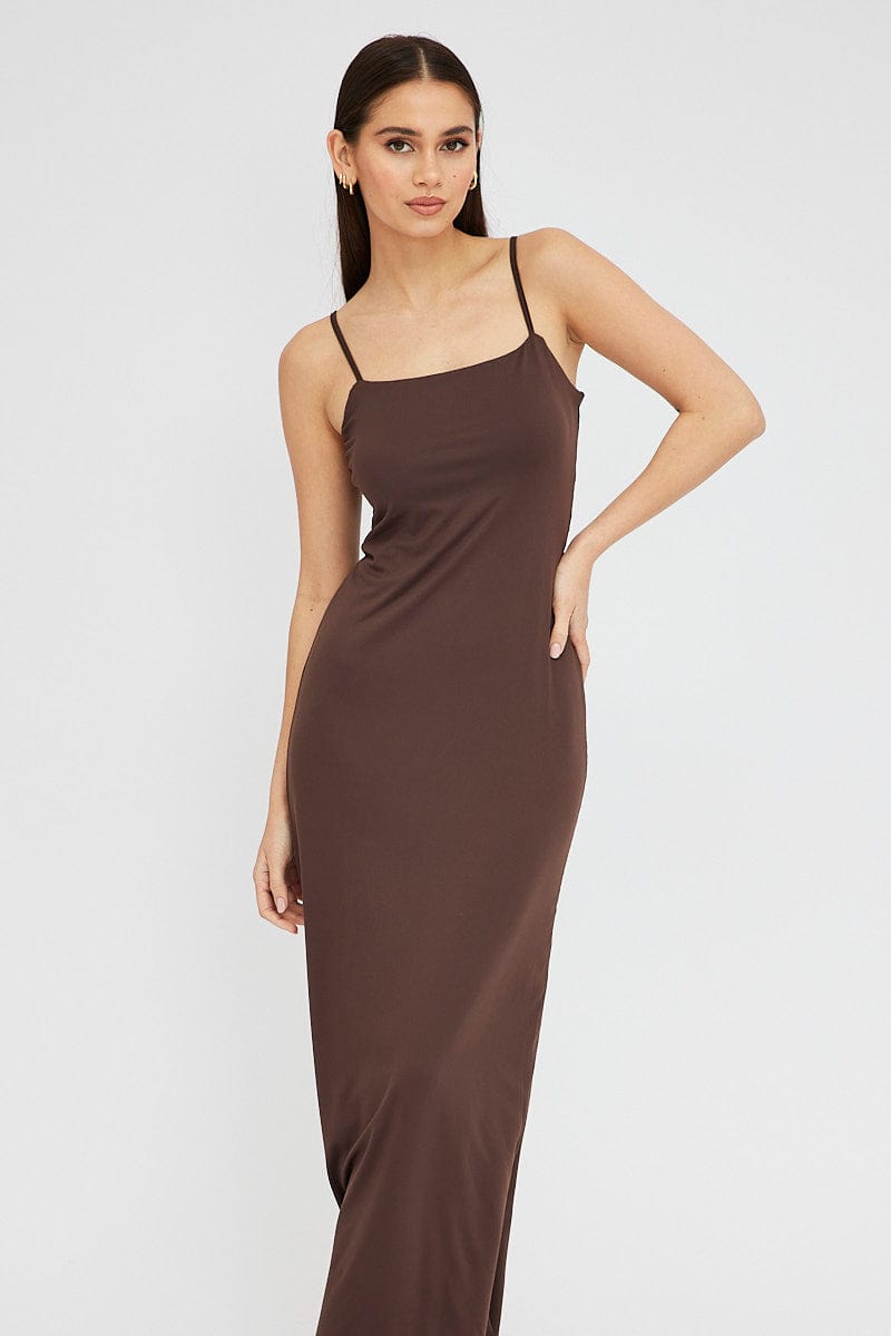 Brown Supersoft Maxi Dress Sleeveless for Ally Fashion