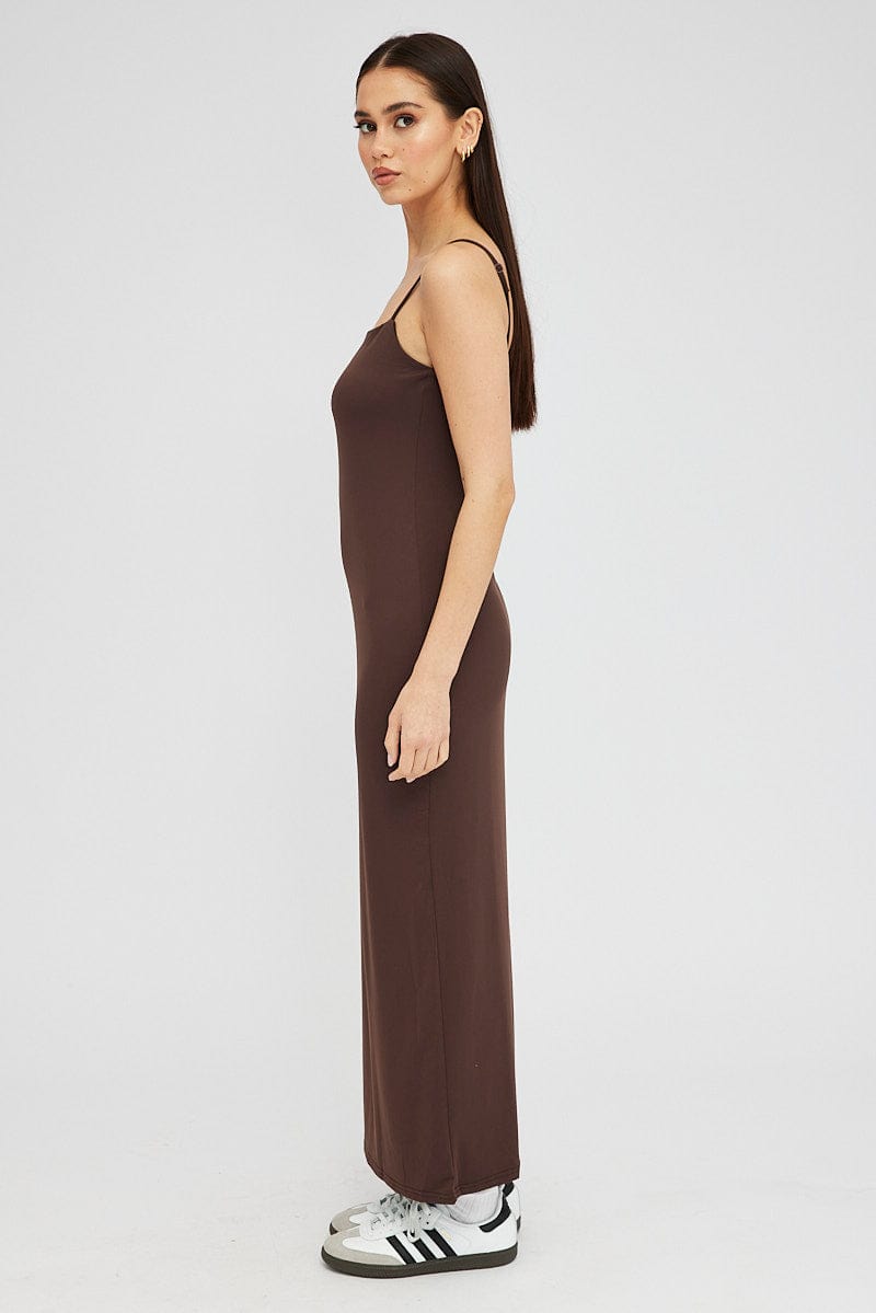 Brown Supersoft Maxi Dress Sleeveless for Ally Fashion