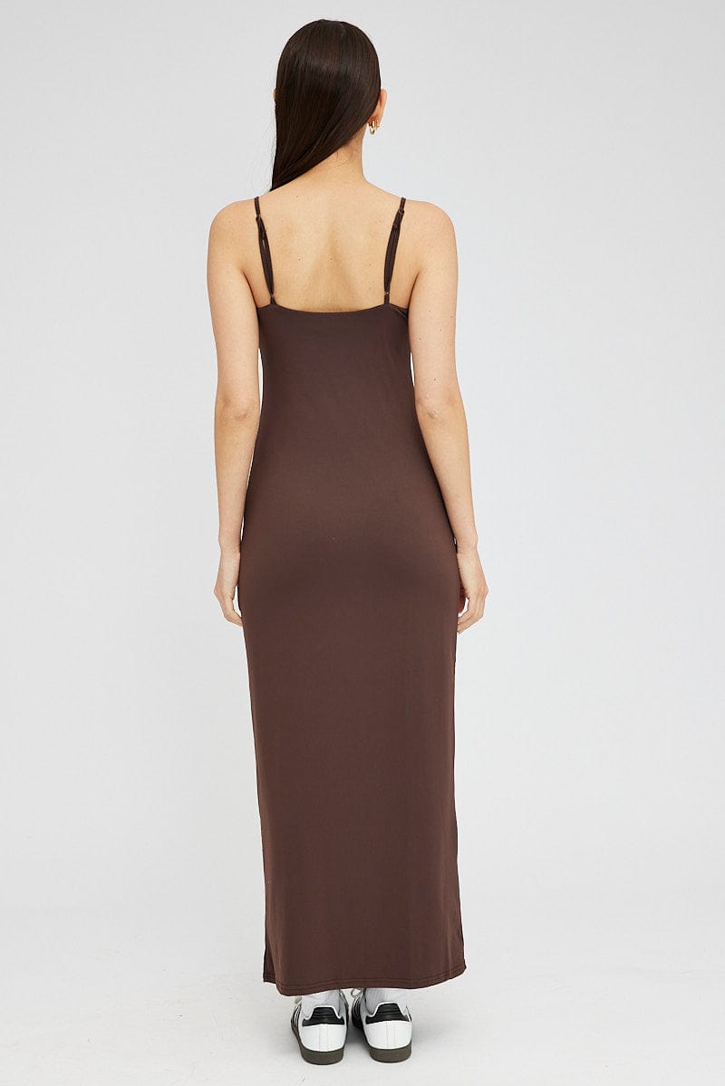 Brown Supersoft Maxi Dress Sleeveless for Ally Fashion