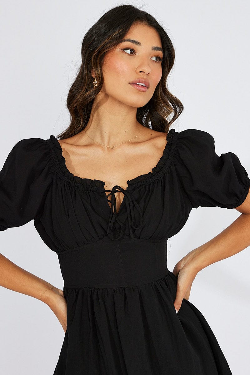 Black Fit And Flare Dress Corset Waist Mini for Ally Fashion