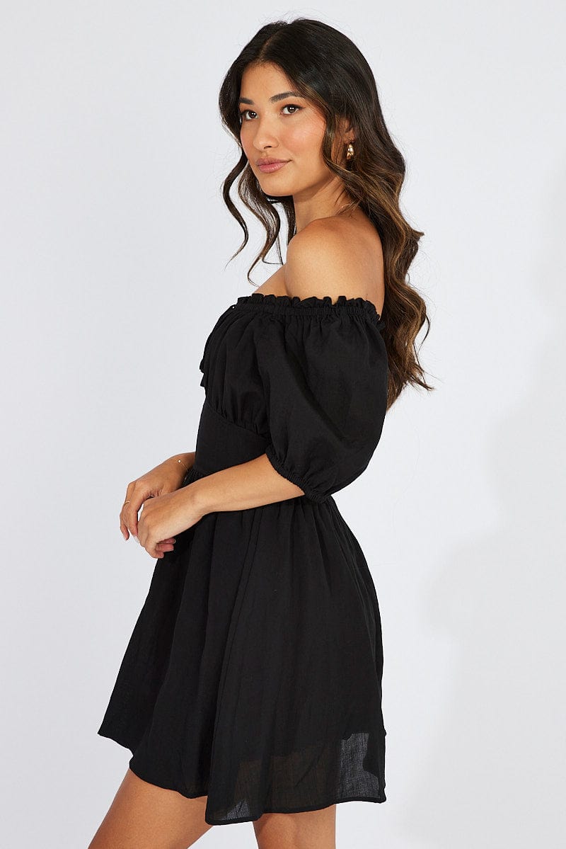 Black Fit And Flare Dress Corset Waist Mini for Ally Fashion