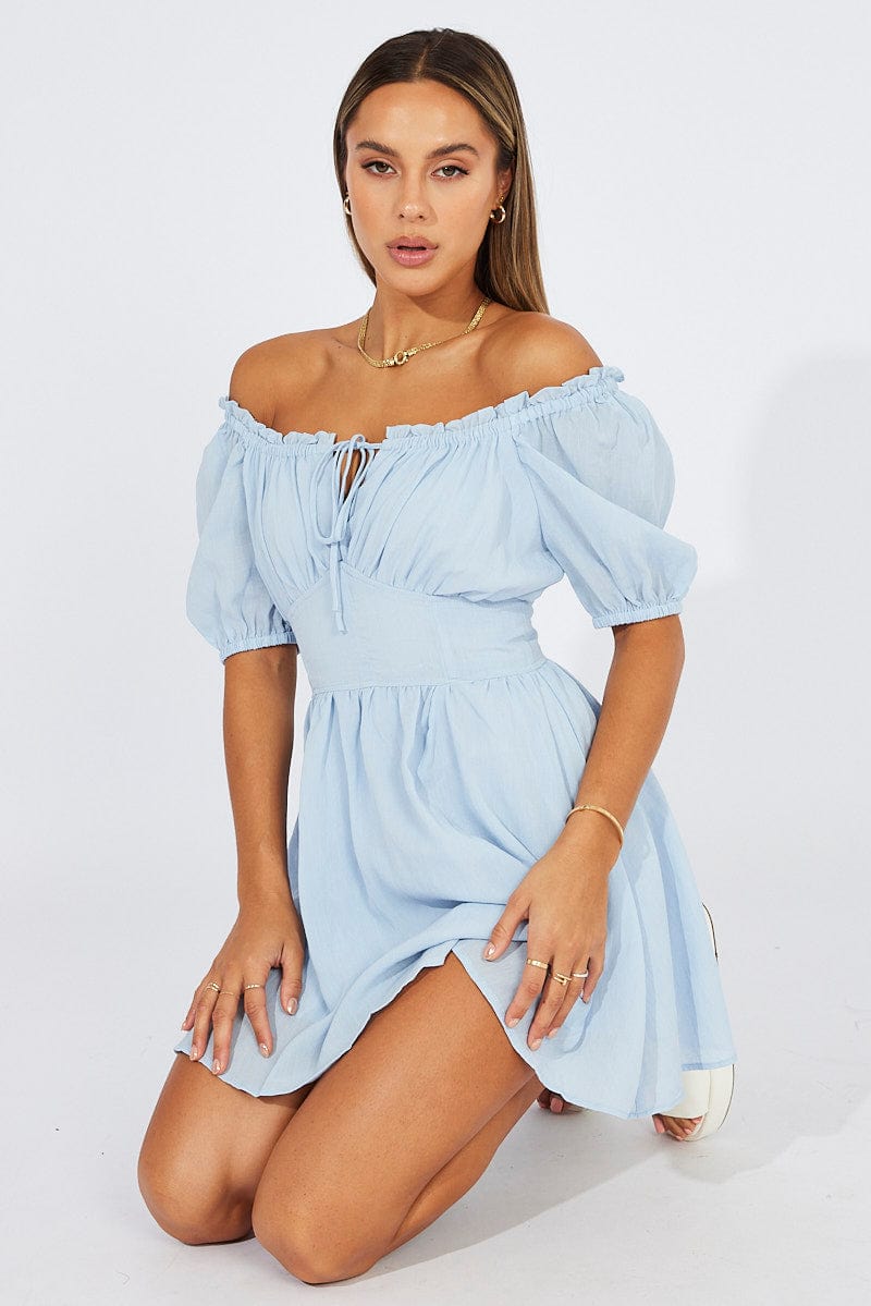 Blue Fit And Flare Dress Corset Waist Mini for Ally Fashion