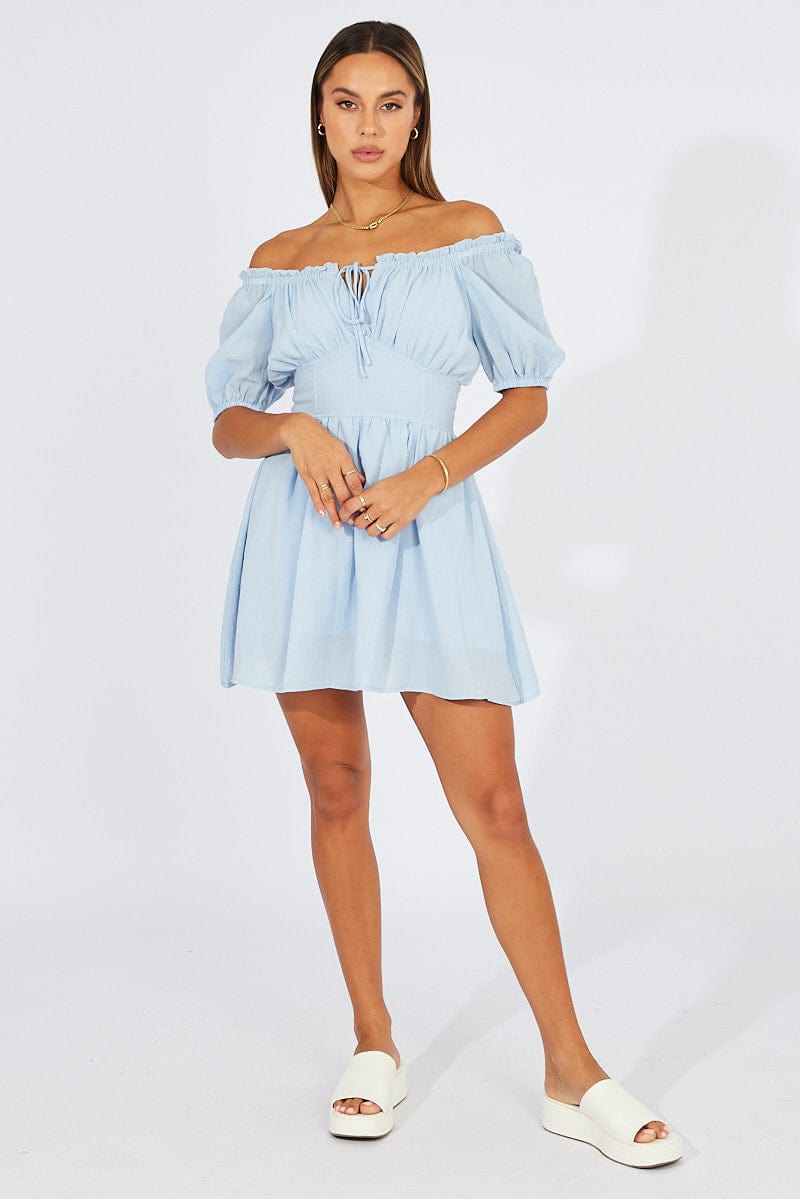 Blue Fit And Flare Dress Corset Waist Mini | Ally Fashion