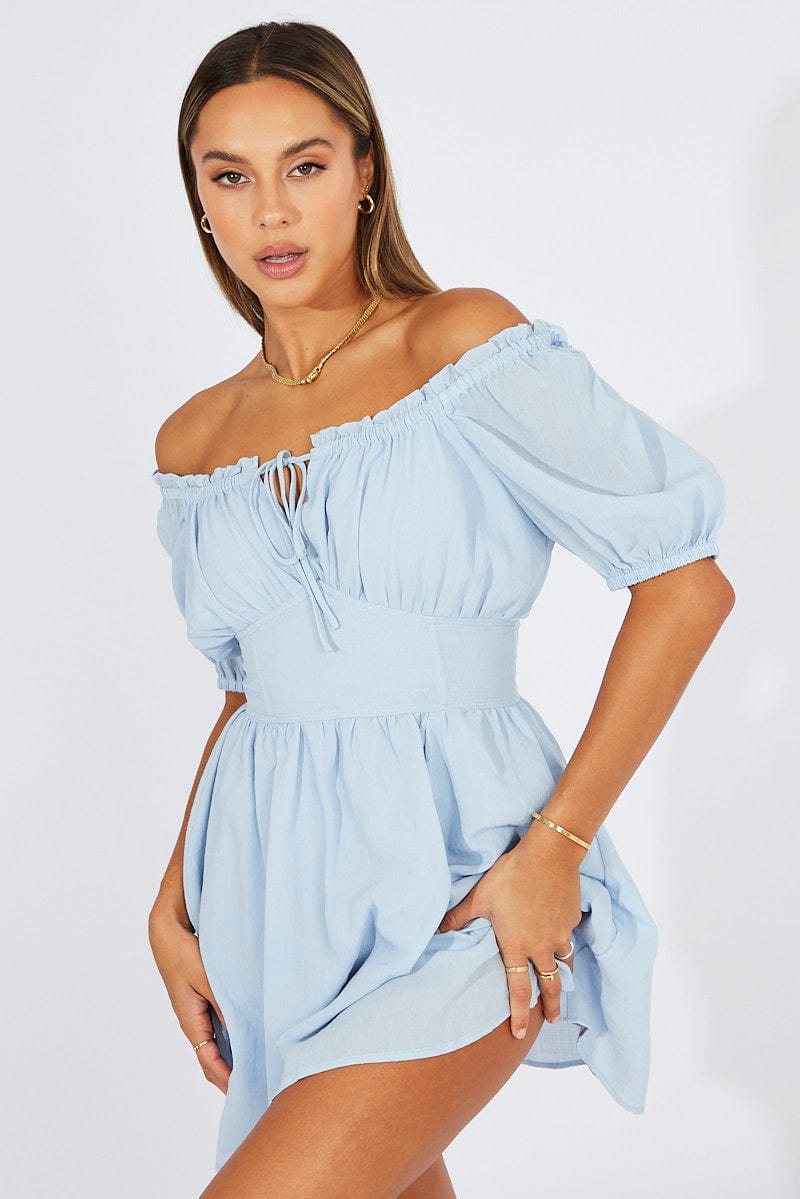 Blue Fit And Flare Dress Corset Waist Mini for Ally Fashion