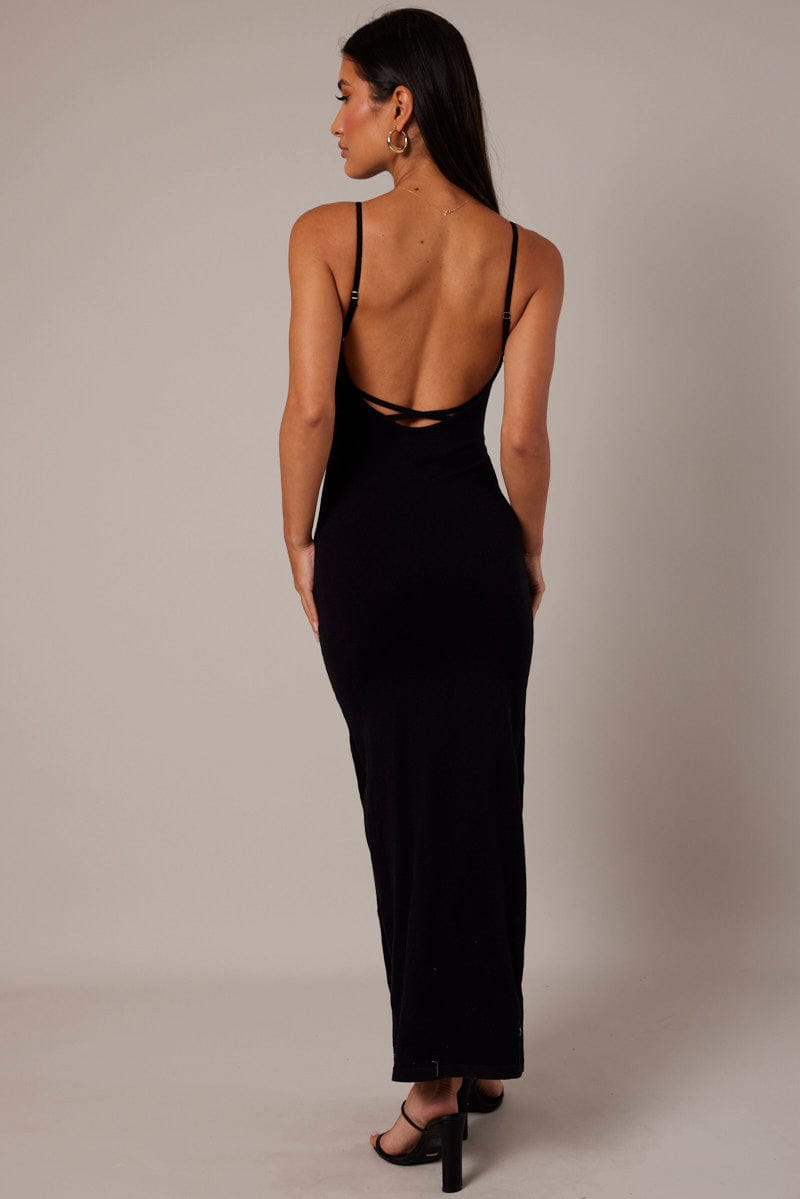 Black Knit Dress Sleeveless Maxi | Ally Fashion