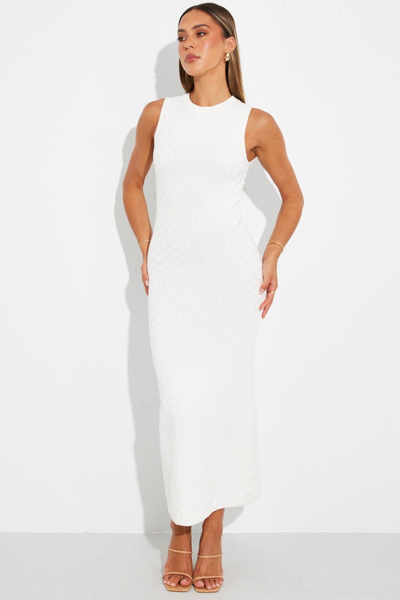 White Knit Dress Maxi Sleeveless for Ally Fashion