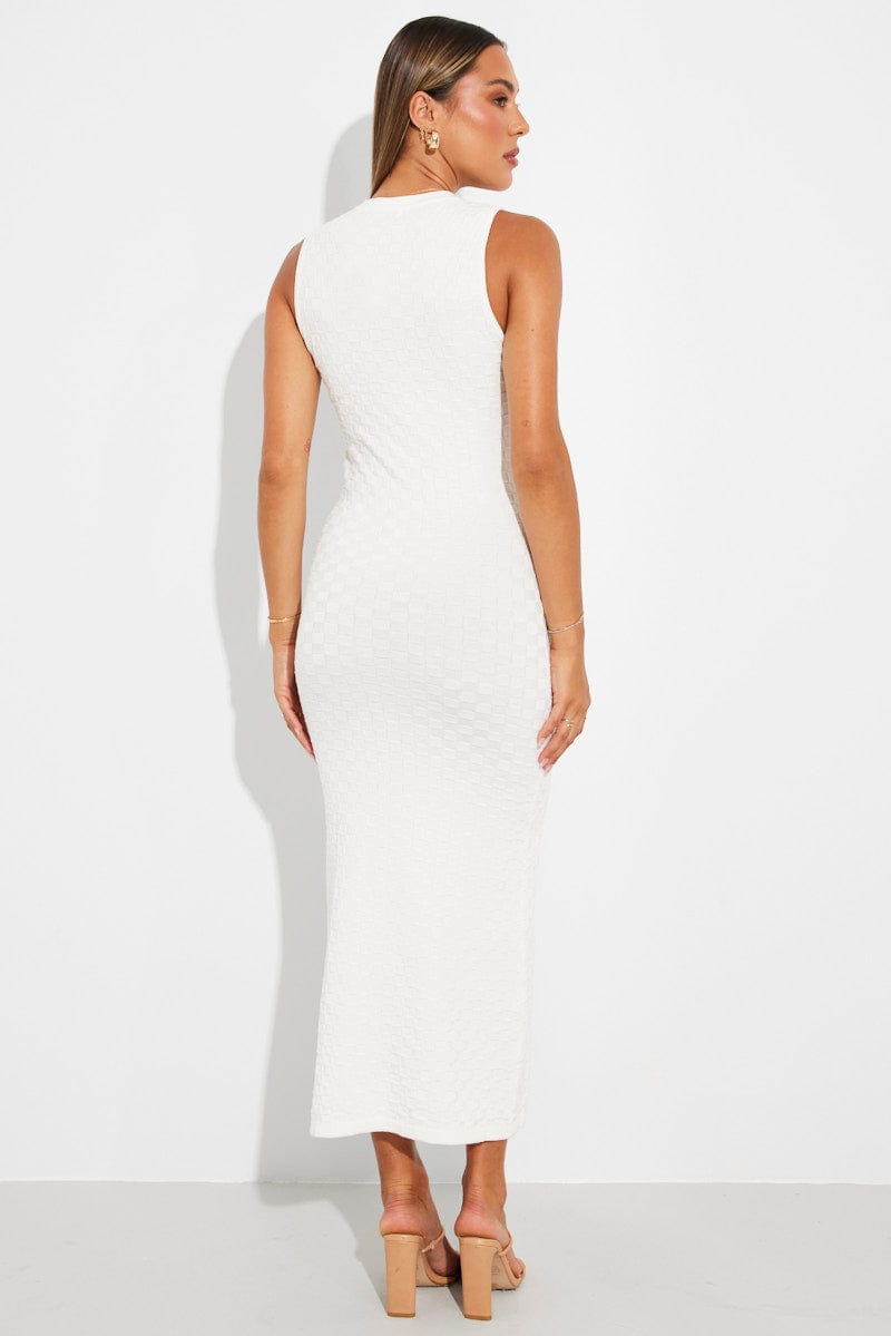 White Knit Dress Maxi Sleeveless for Ally Fashion