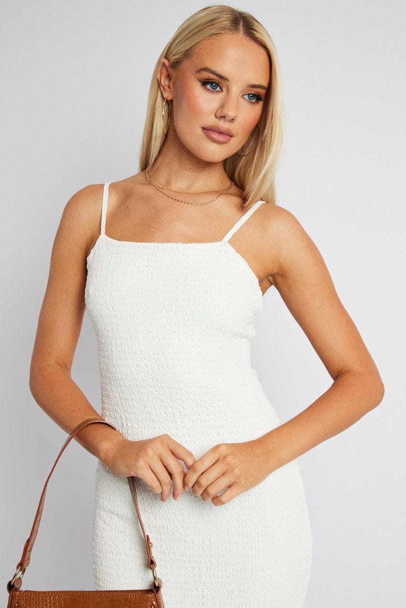 White Bodycon Dress Maxi Textured Fabric for Ally Fashion