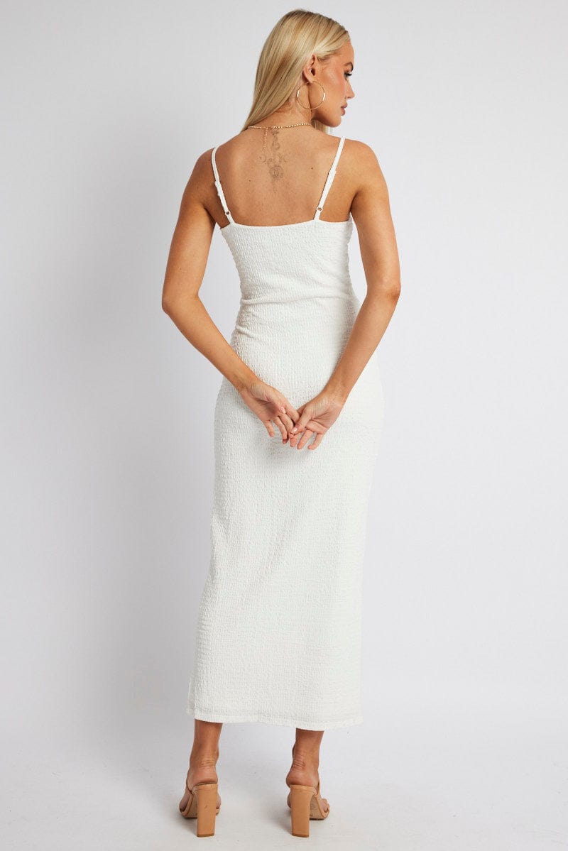 White Bodycon Dress Maxi Textured Fabric for Ally Fashion