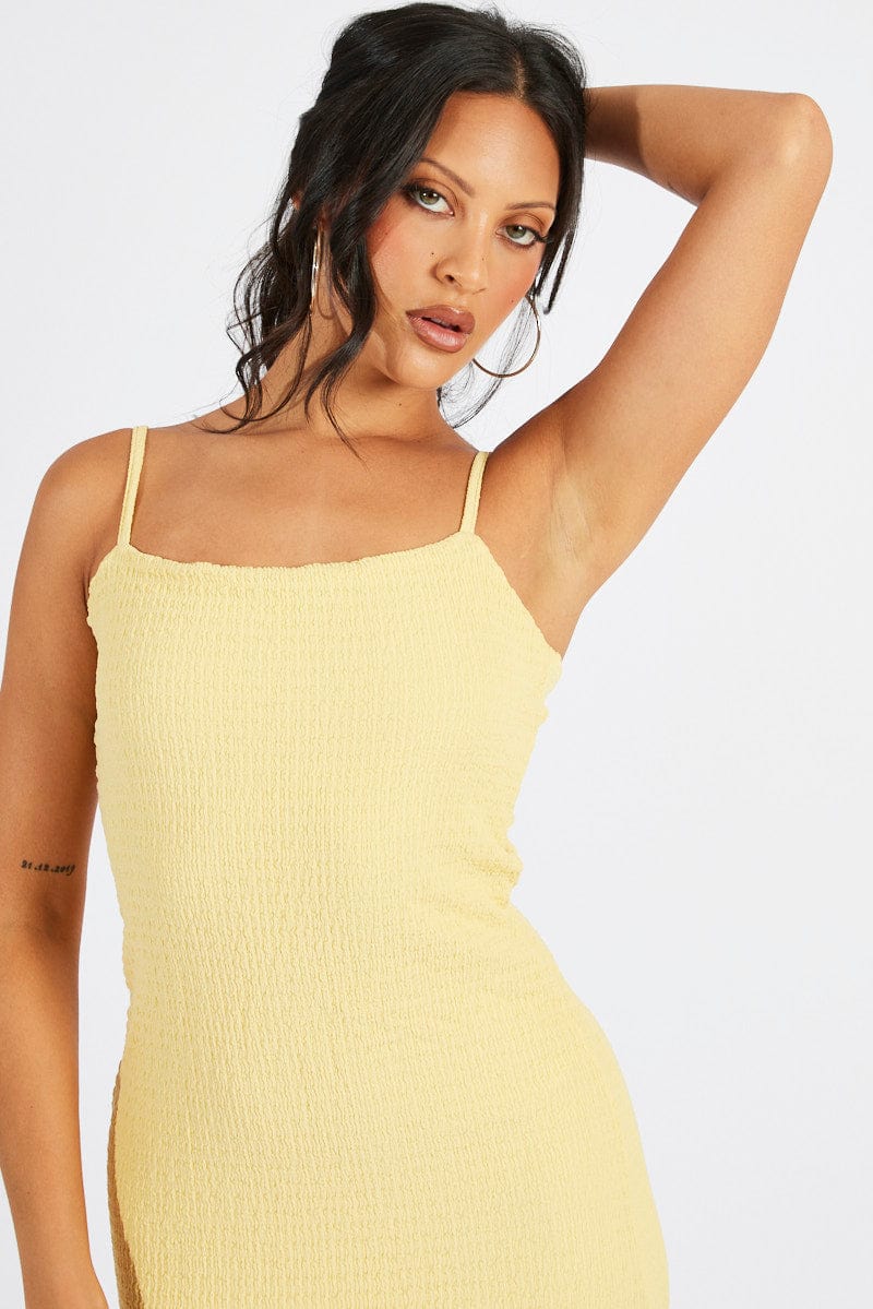 Yellow Bodycon Dress Maxi Textured Fabric for Ally Fashion