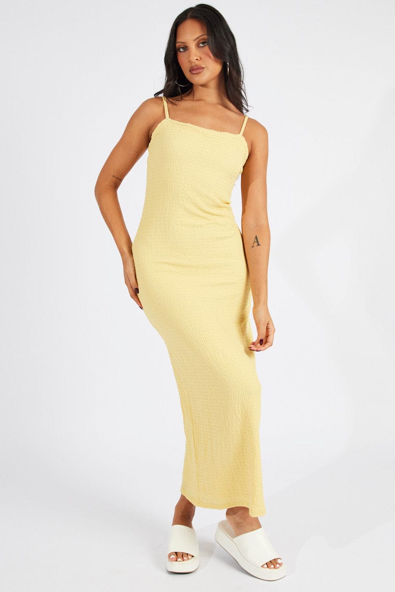 Yellow Bodycon Dress Maxi Textured Fabric | Ally Fashion