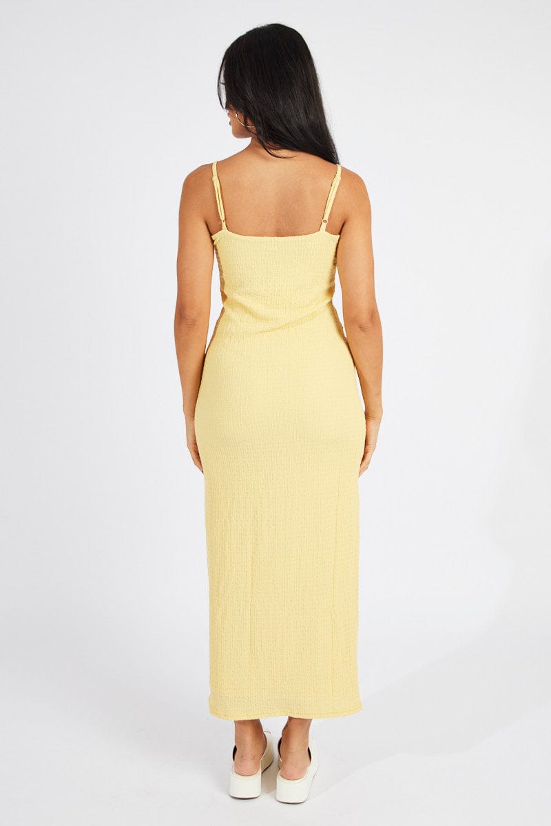 Yellow Bodycon Dress Maxi Textured Fabric for Ally Fashion