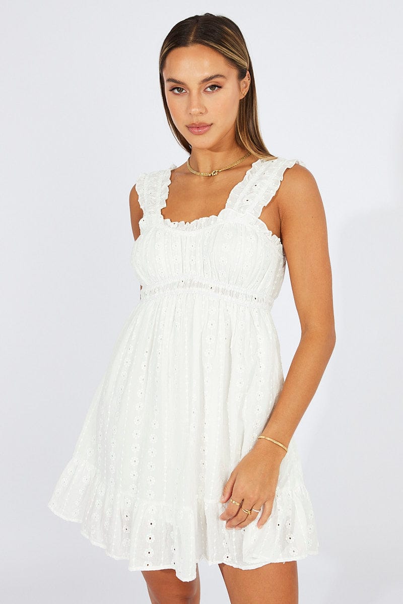 White Fit And Flare Dress Lace for Ally Fashion