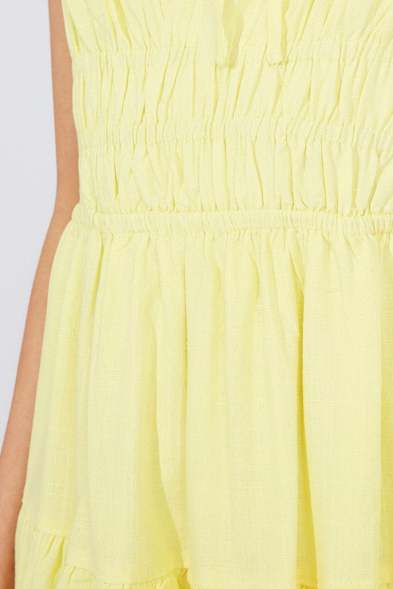 Yellow Fit And Flare Dress Sleeveless Mini for Ally Fashion