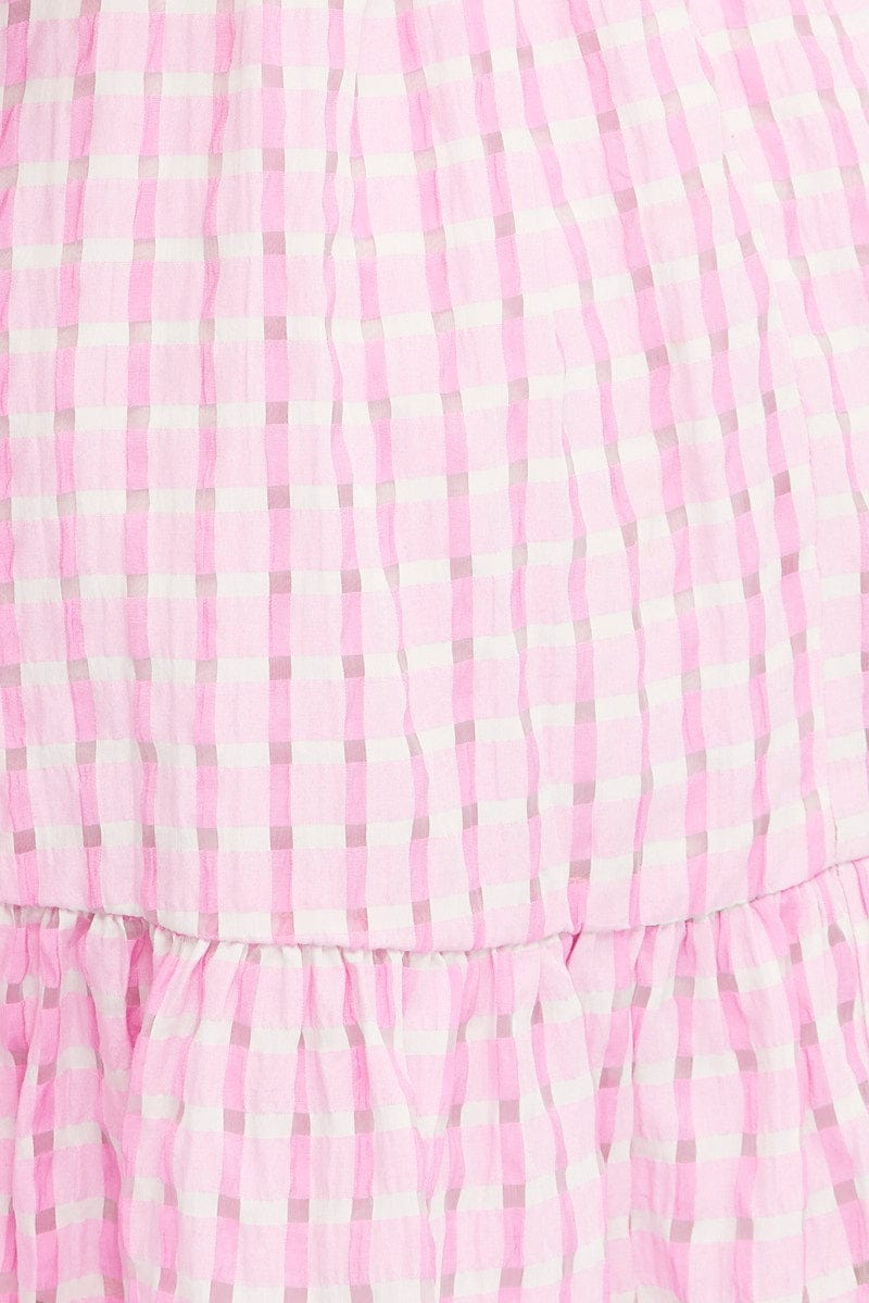 Pink Fit And Flare Dress Puff Sleeve Mini for Ally Fashion