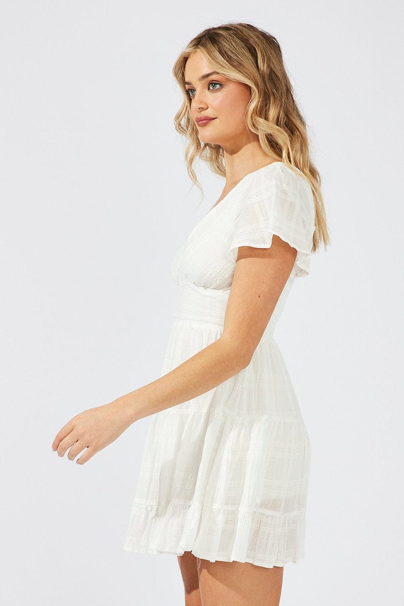 White Fit And Flare Dress V-neck Mini for Ally Fashion