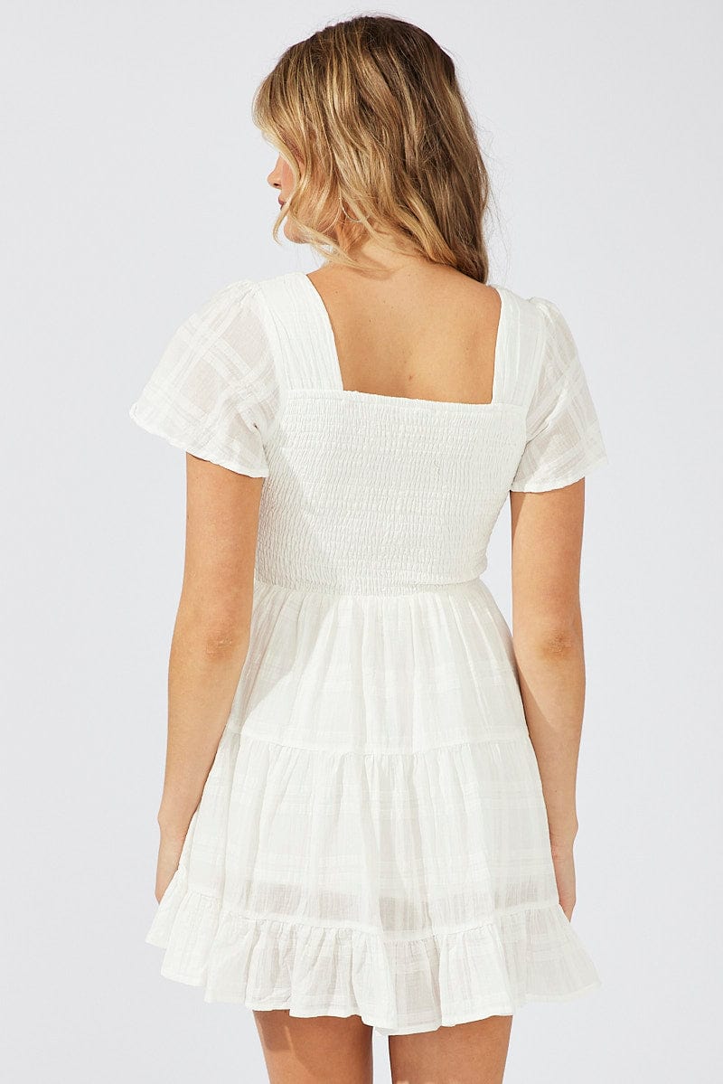 White Fit And Flare Dress V-neck Mini for Ally Fashion