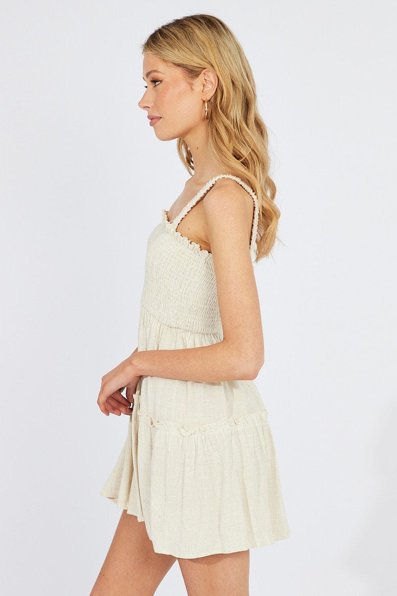 Beige Fit And Flare Dress Sleeveless Mini for Ally Fashion