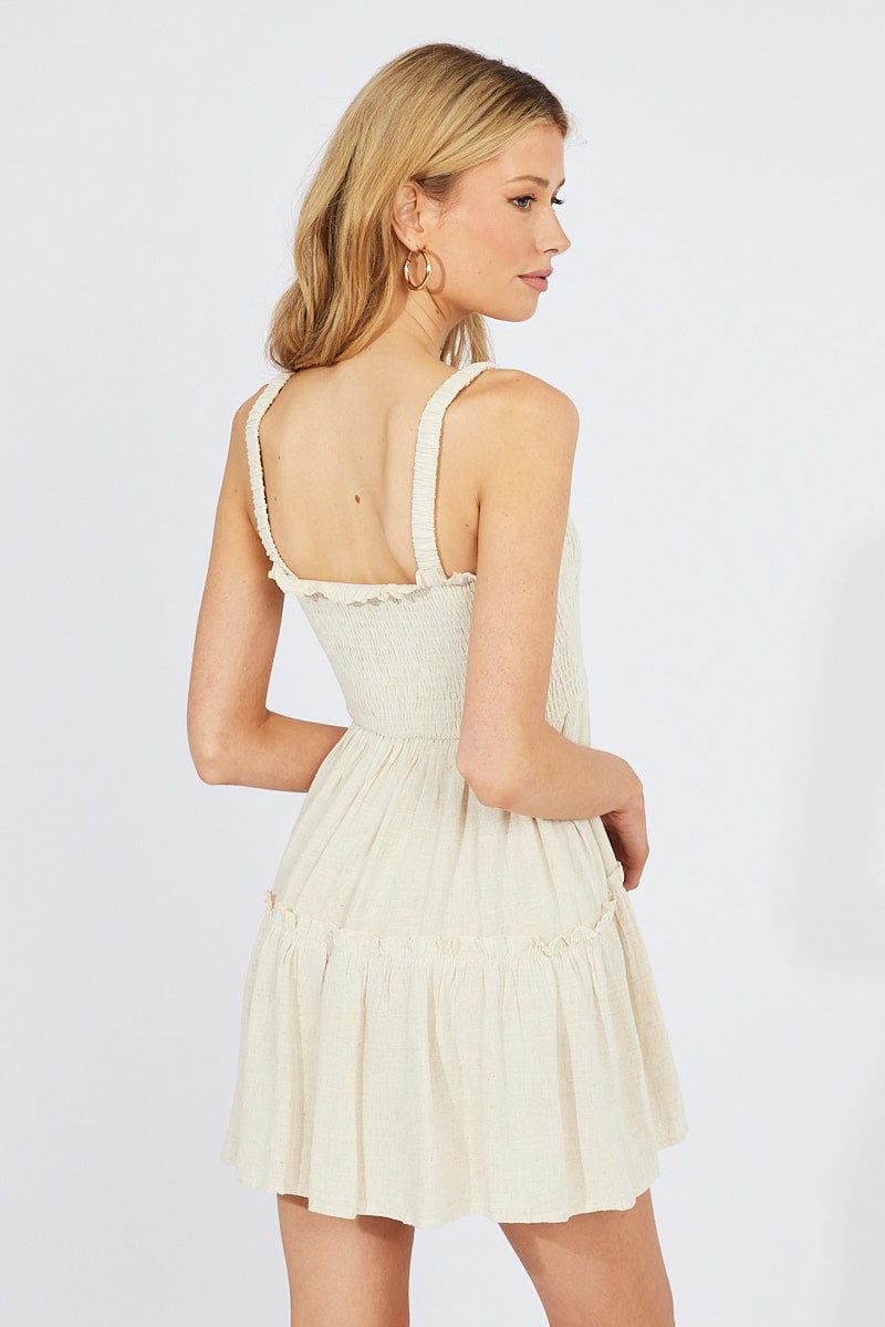 Beige Fit And Flare Dress Sleeveless Mini | Ally Fashion Beige Fit And Flare Dress Sleeveless Mini | Ally Fashion