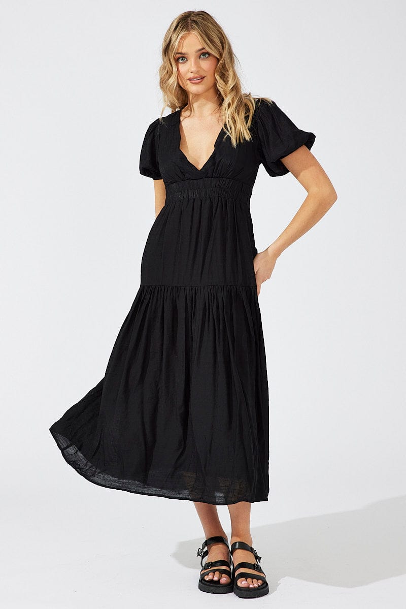 Black Maxi Dress Puff Sleeve | Ally Fashion