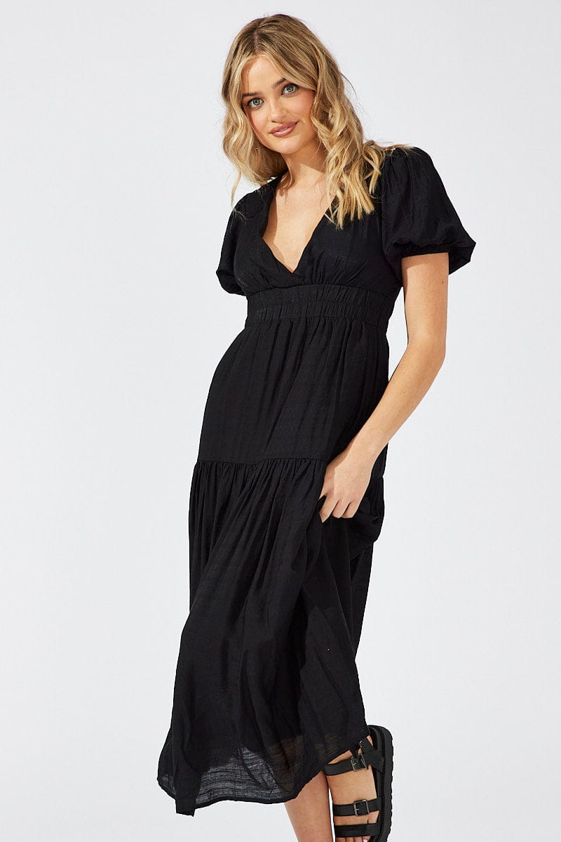 Black Maxi Dress Puff Sleeve | Ally Fashion