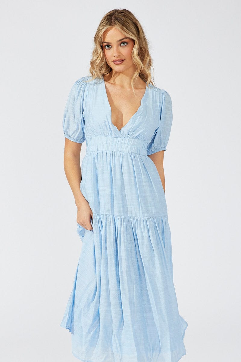 Blue Maxi Dress Puff Sleeve for Ally Fashion