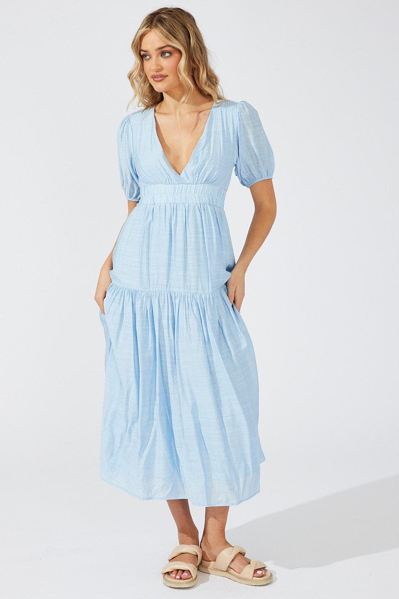 Blue Maxi Dress Puff Sleeve for Ally Fashion