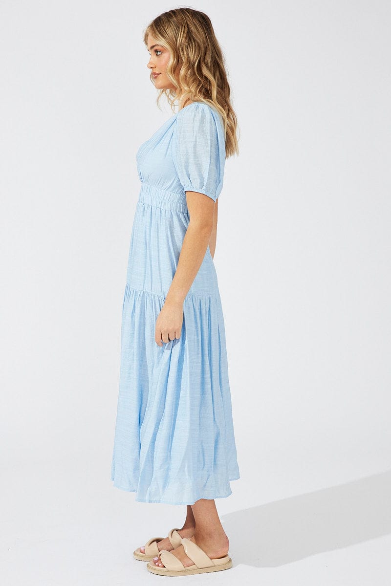 Blue Maxi Dress Puff Sleeve for Ally Fashion