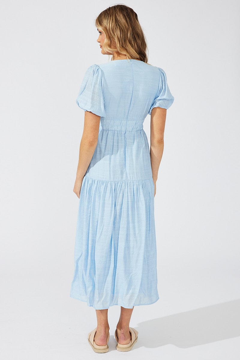 Blue Maxi Dress Puff Sleeve for Ally Fashion