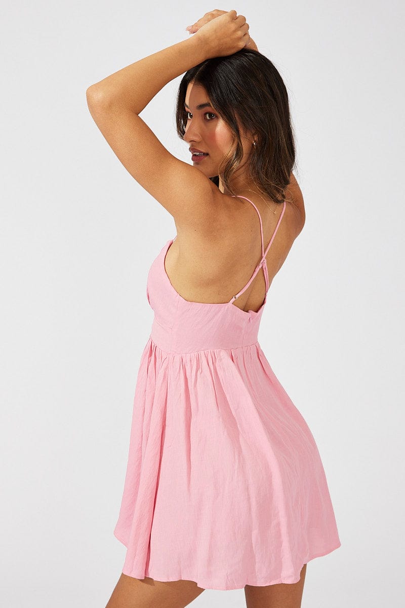 Pink Fit And Flare Dress Sleeveless Mini for Ally Fashion