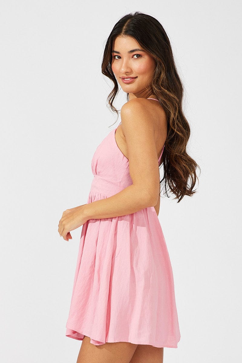 Pink Fit And Flare Dress Sleeveless Mini for Ally Fashion