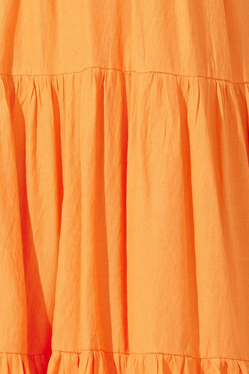 Orange Maxi Dress Tiered Sleeveless | Ally Fashion