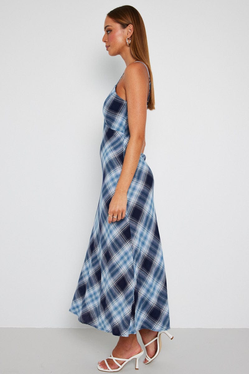 Multi Check Maxi Slip Dress Bias Cut for Ally Fashion