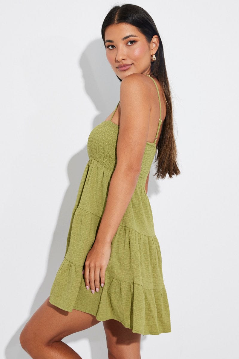 Green Mini Dress Shirred Bust for Ally Fashion