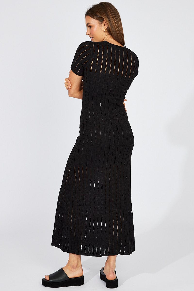 Black knit maxi dress with clearance sleeves