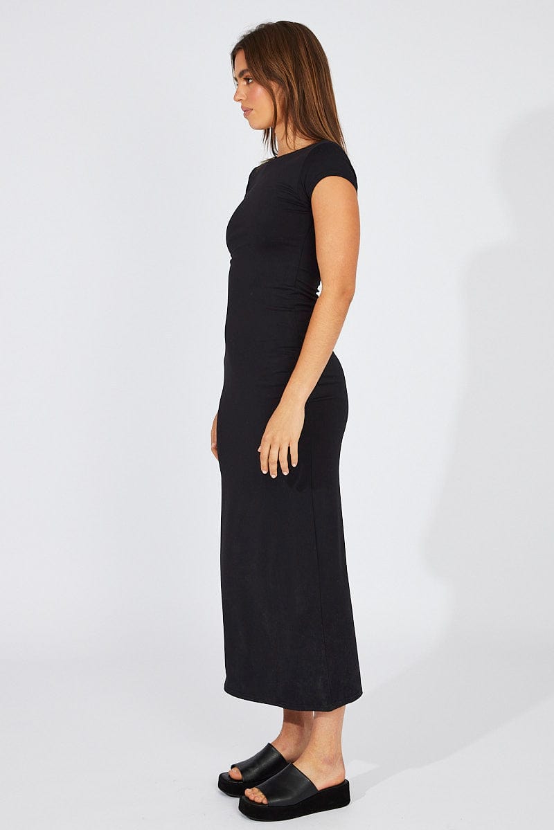 Black Supersoft Maxi Dress Short Sleeve for Ally Fashion