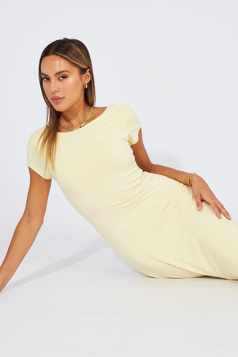 Yellow Supersoft Maxi Dress Short Sleeve for Ally Fashion