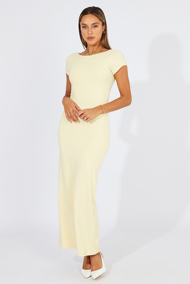 Yellow Supersoft Maxi Dress Short Sleeve for Ally Fashion