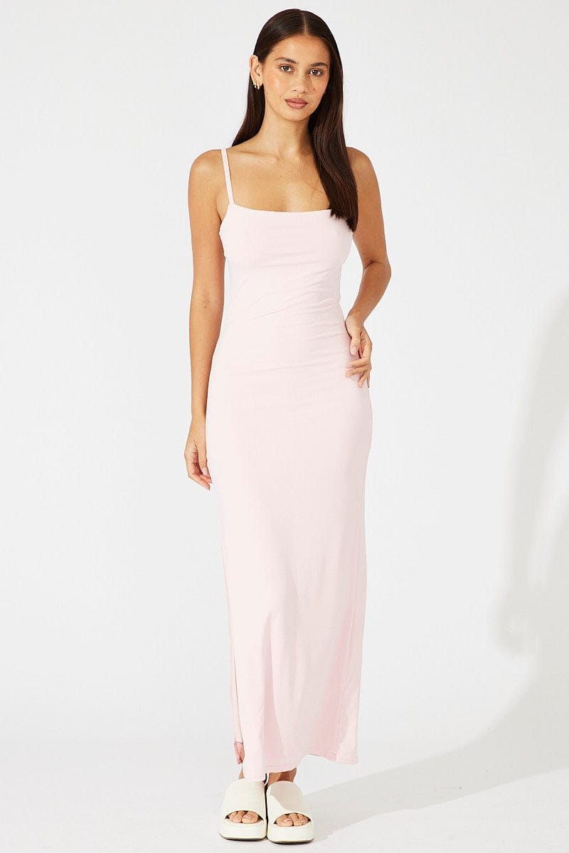 Pretty Meshy Pink Ultra Soft Double Lined Bandeau Mesh Midi Dress - 8
