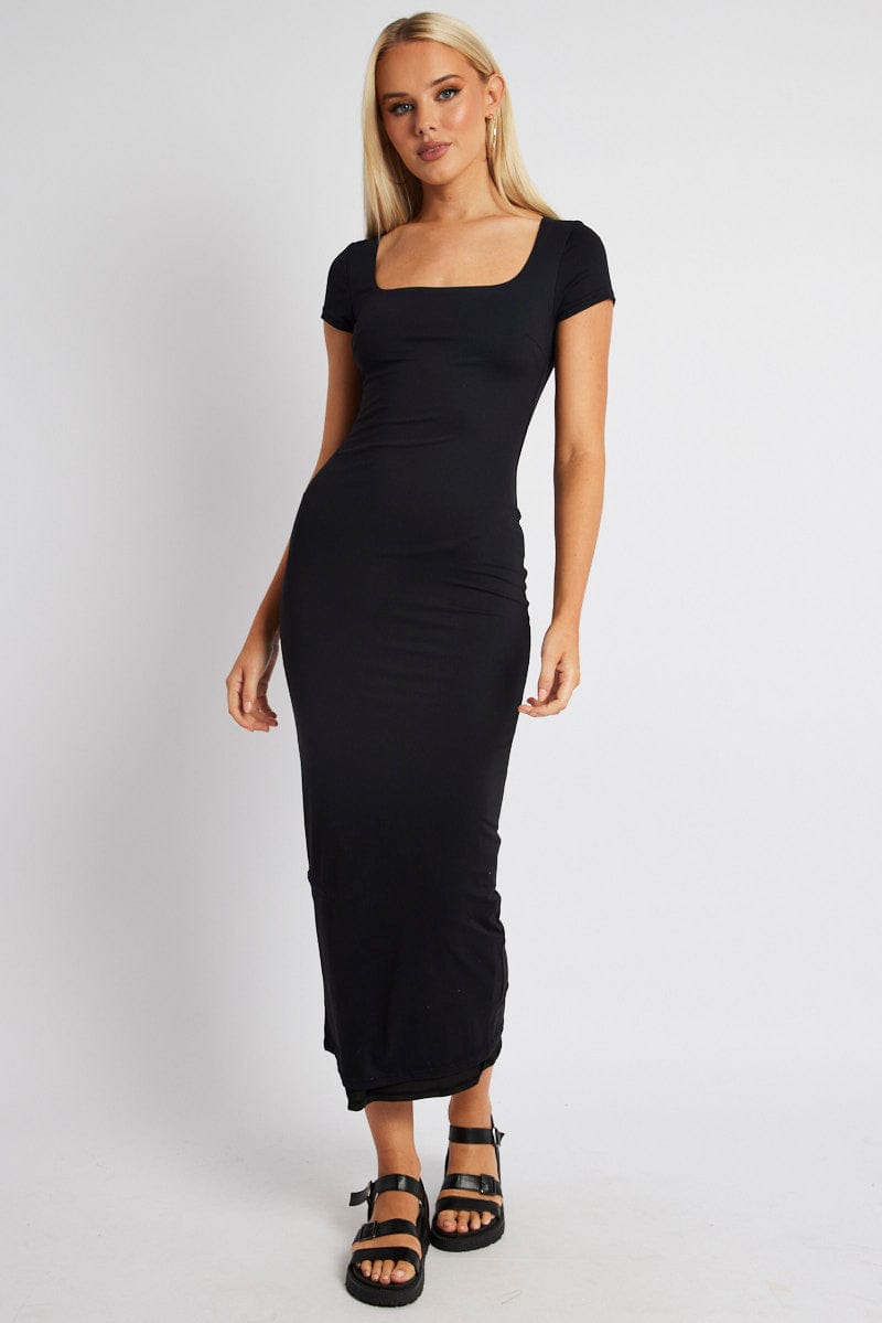 Black Bodycon Dress Short Sleeve Maxi for Ally Fashion