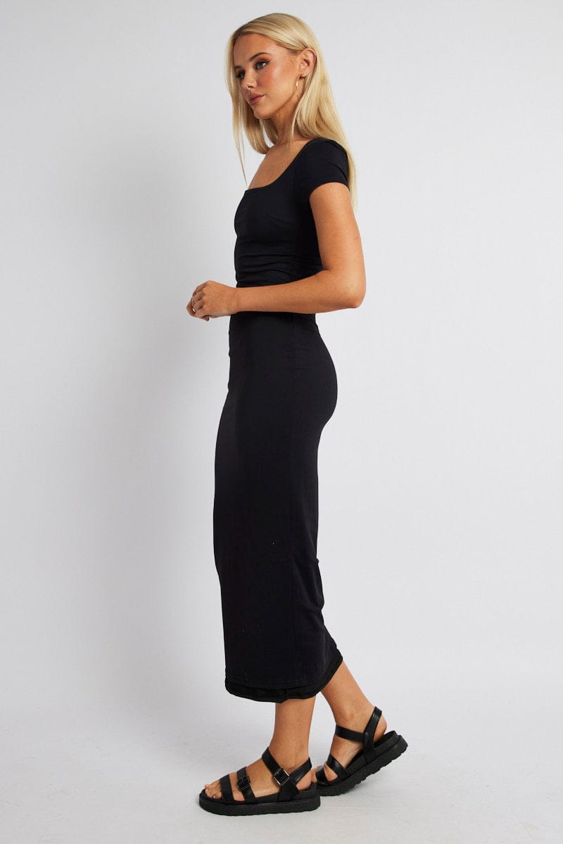 Black Bodycon Dress Short Sleeve Maxi for Ally Fashion