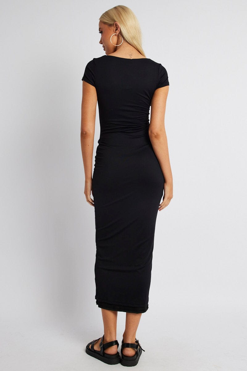 Black Bodycon Dress Short Sleeve Maxi for Ally Fashion