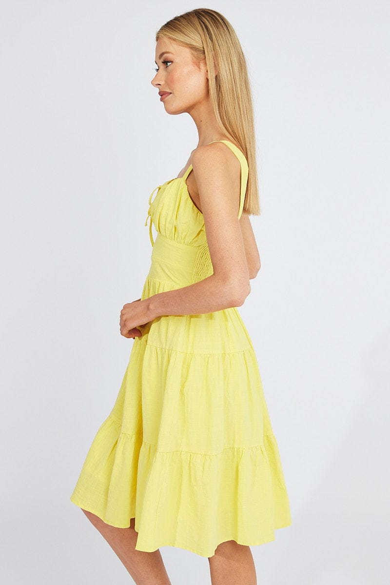 Yellow Midi Dress Strappy Tiered for Ally Fashion