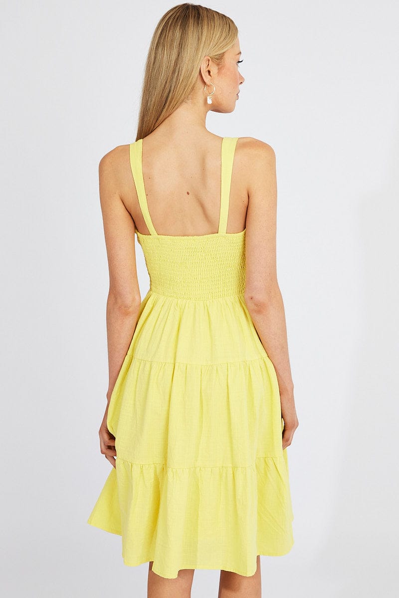 Yellow Midi Dress Strappy Tiered for Ally Fashion