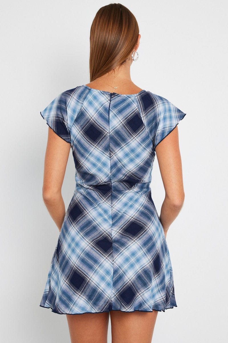 Multi Check Fit And Flare Dress Mini for Ally Fashion