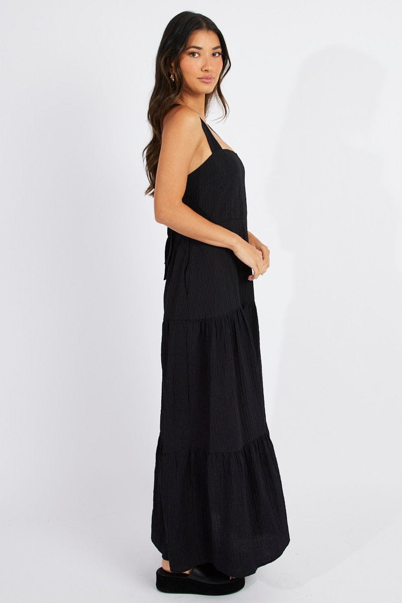 Black Maxi Dress Square Neck Tiered for Ally Fashion