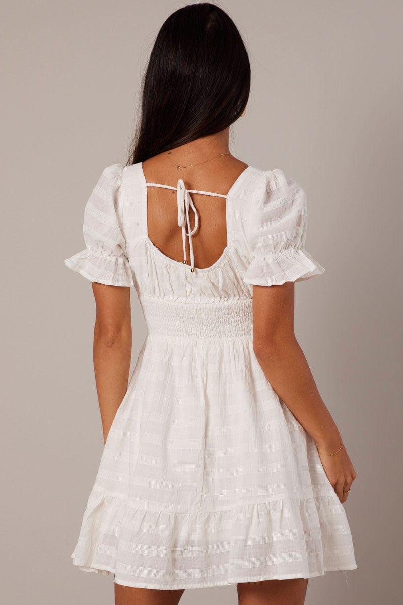 White Fit And Flare Dress Puff Sleeve for Ally Fashion