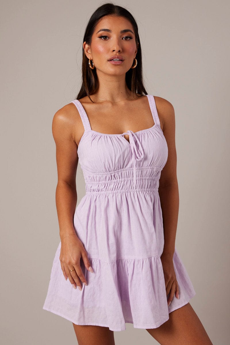 Purple Fit And Flare Dress Sleeveless for Ally Fashion