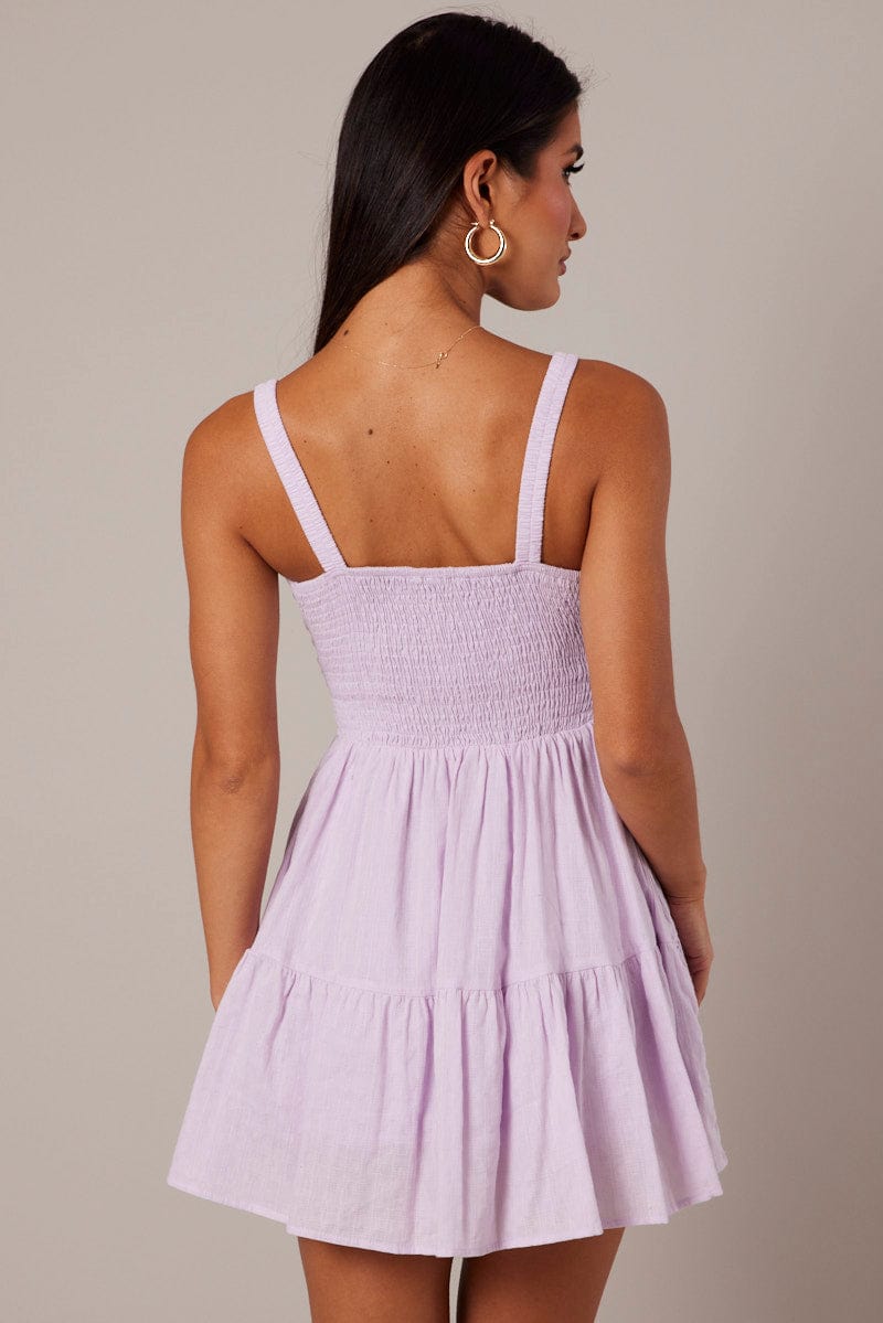 Purple Fit And Flare Dress Sleeveless for Ally Fashion